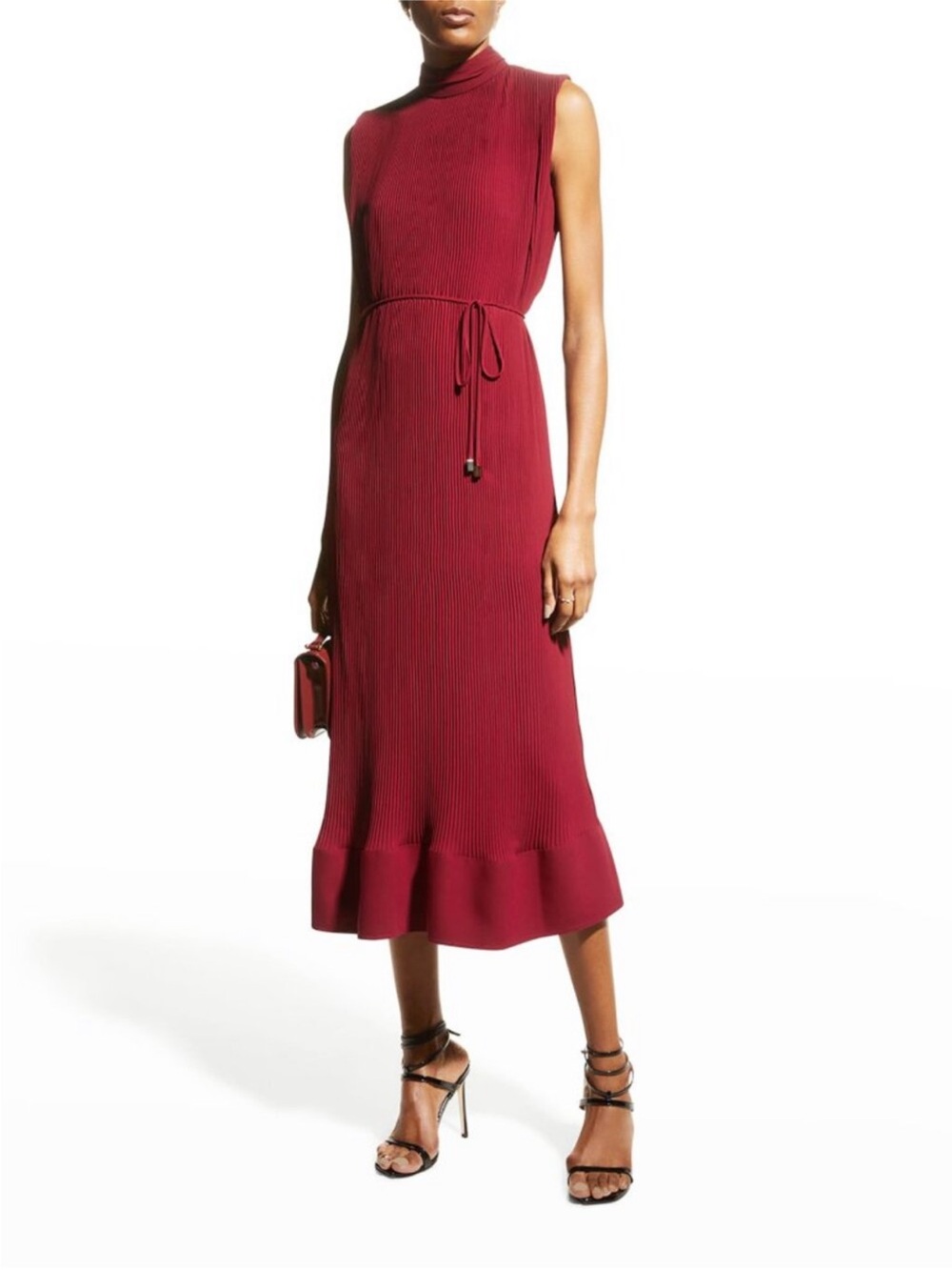 MILLY Melina solid pleated midi dress size 8 like NEW